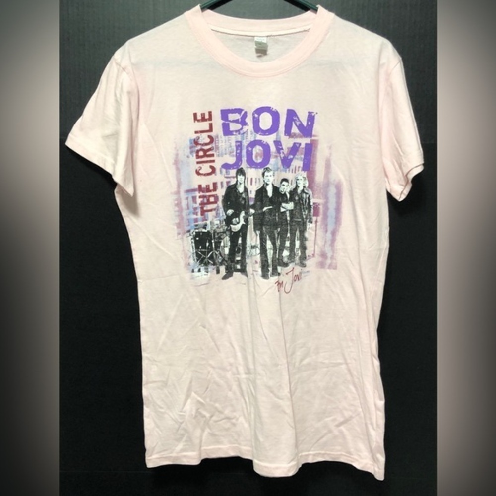 ⛵️VINTAGE Bon Jovi Pink 2 sided Circle Tour T-shirt Size 2XL